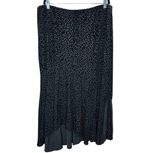 Chicos Janet Burnout Velvet‎ Leopard Print Midi Skirt Size 3 Black Asymmetrical